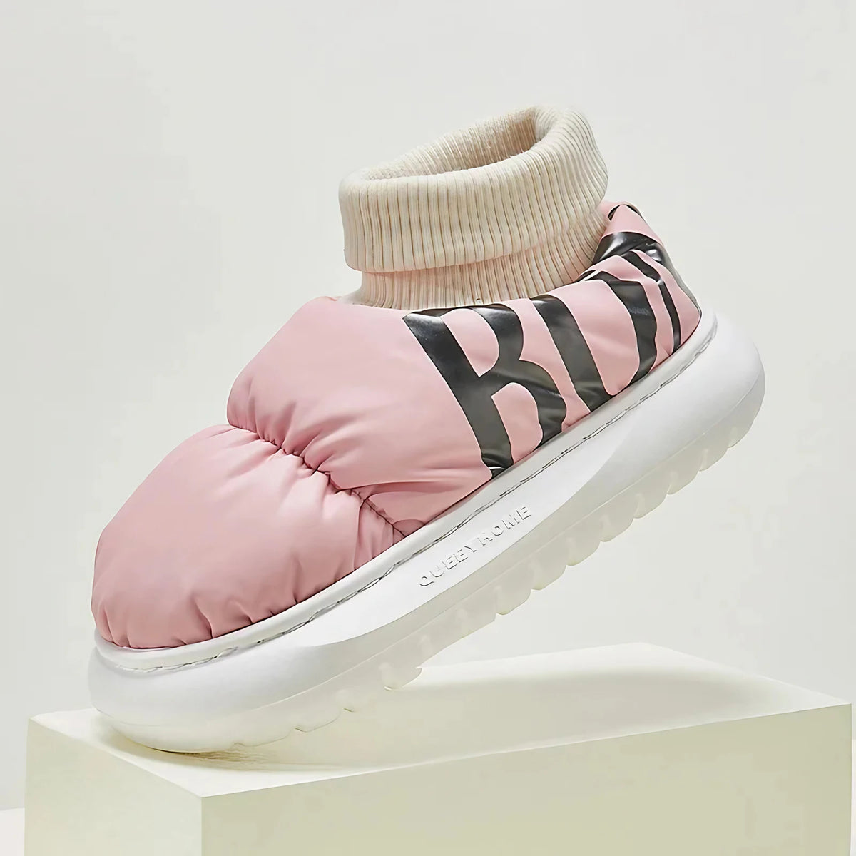 Bottes de neige mixtes en coton, style chausson, antidérapantes, rose
