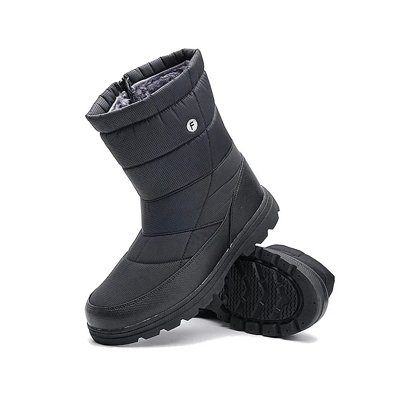 Bottes de neige mixtes mi-mollet, doublure peluche, 36 au 46, noir