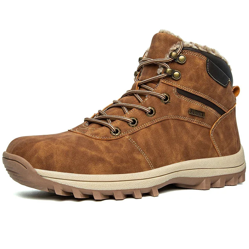 Bottes de neige mixtes imperméables, doublure peluche, marron