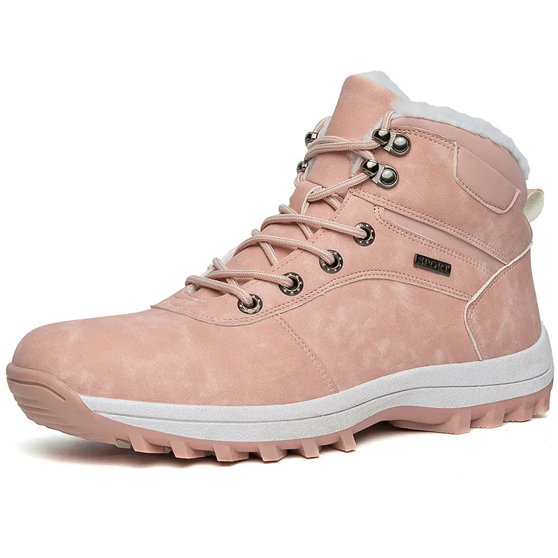 Bottes de neige mixtes imperméables, doublure peluche, rose