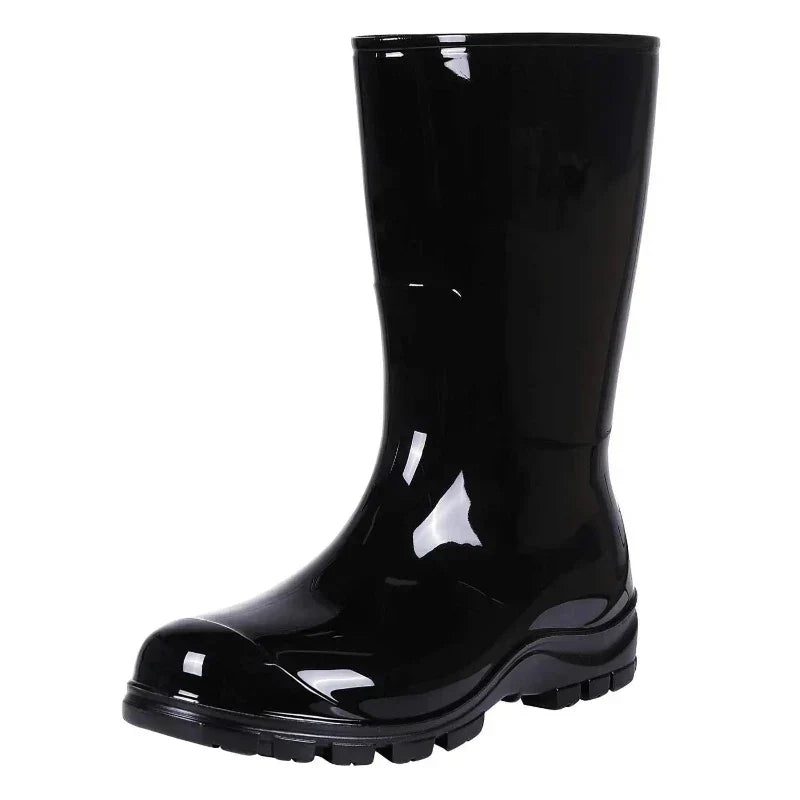 Bottes de pluie femme mi-mollet en PVC, semelle en caoutchouc, noir