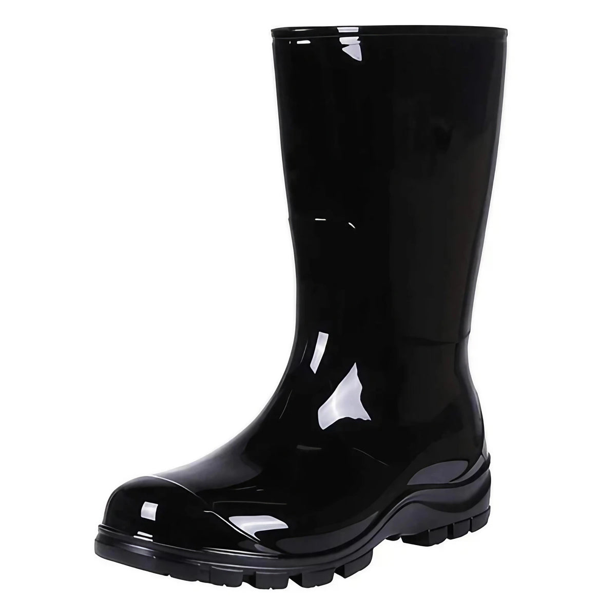 Bottes de pluie femme mi-mollet en PVC, semelle en caoutchouc, noir