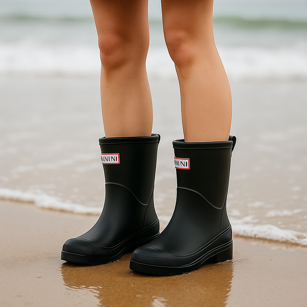Bottes de pluie femme mi-mollet, doublées, cinq coloris, noir