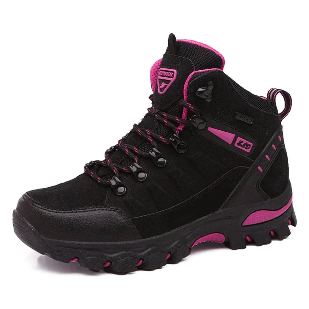 Bottes de randonnée d'hiver mixtes, doublure chaude, noir et rose