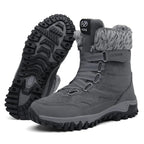 Bottines de randonnée d'hiver mixtes, doublure peluche, scratch, gris