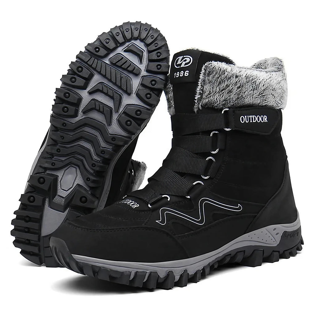Bottines de randonnée d'hiver mixtes, doublure peluche, scratch, noir et blanc