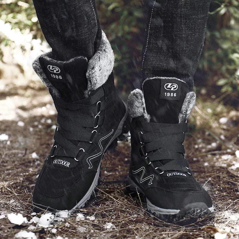 Bottines de randonnée d'hiver mixtes, doublure peluche, scratch