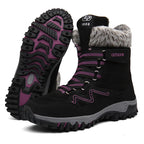 Bottines de randonnée d'hiver mixtes, doublure peluche, scratch, noir et rose