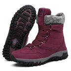 Bottines de randonnée d'hiver mixtes, doublure peluche, scratch, rouge