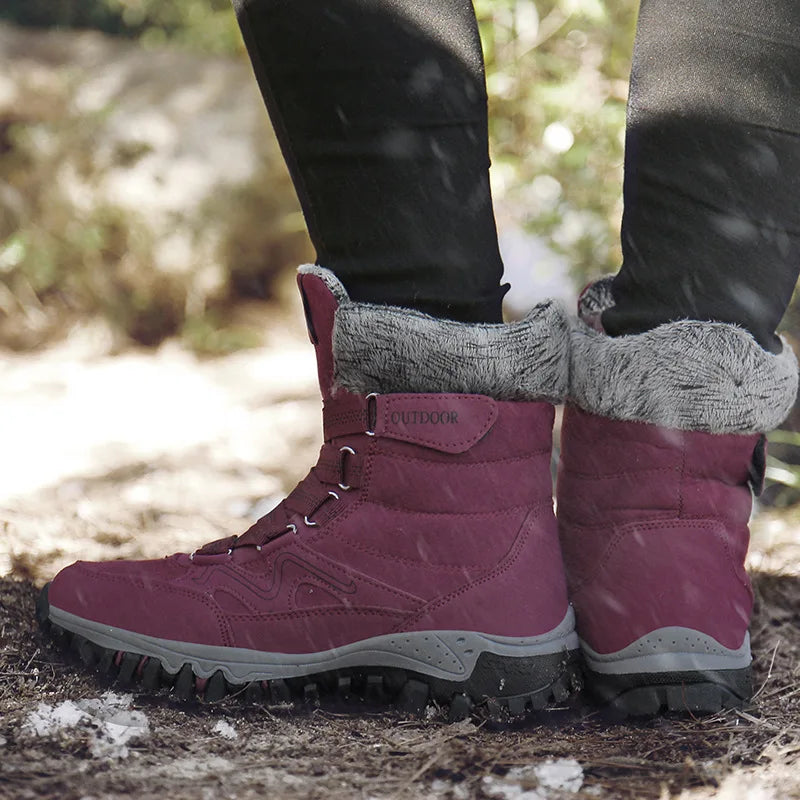 Bottines de randonnée d'hiver mixtes, doublure peluche, scratch