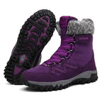 Bottines de randonnée d'hiver mixtes, doublure peluche, scratch, violet