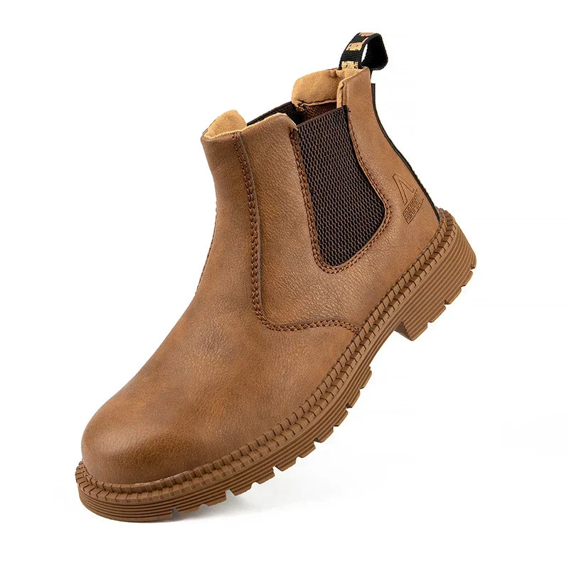 Bottes de sécurité homme à embout acier, montantes et imperméables, camel