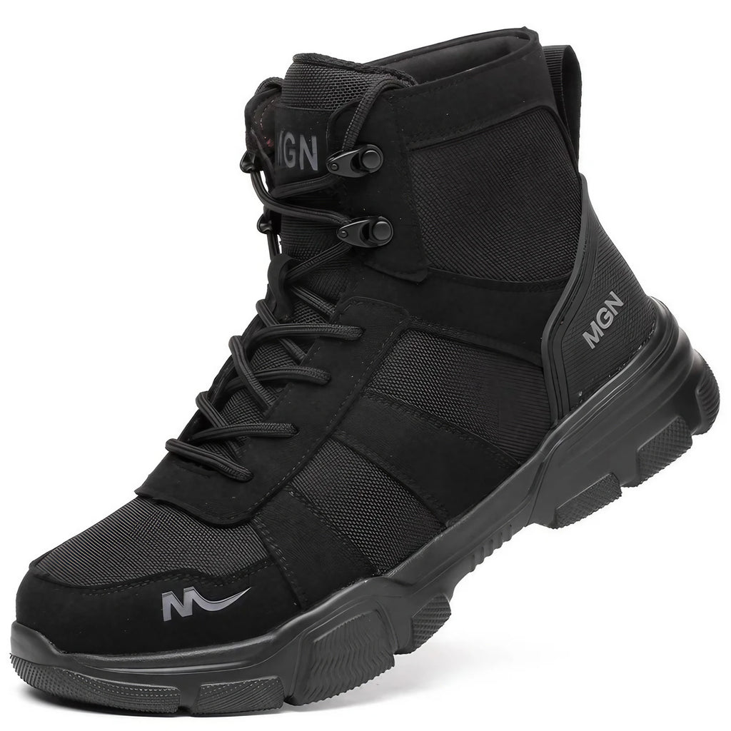 Bottes de sécurité unisexe à embout acier, fermeture à boucle, noir