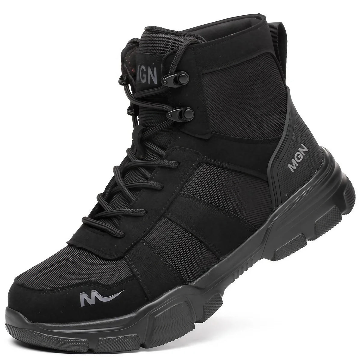 Bottes de sécurité unisexe à embout acier, fermeture à boucle, noir