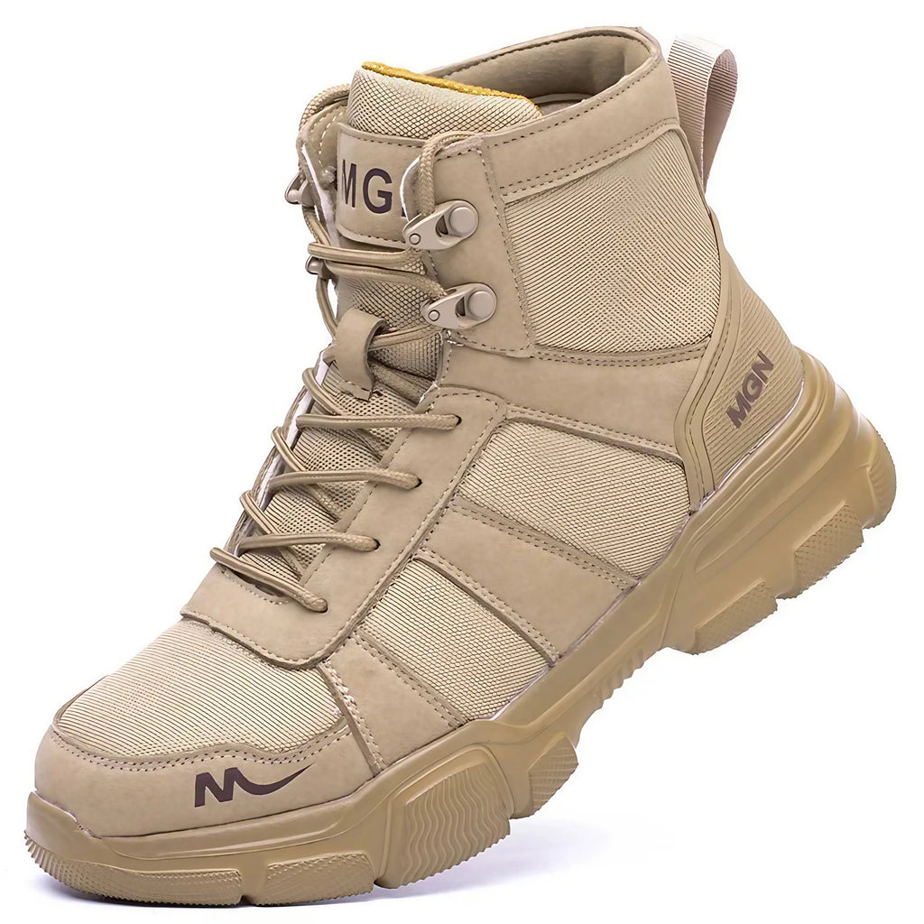Bottes de sécurité unisexe à embout acier, fermeture à boucle, beige