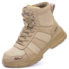 Bottes de sécurité unisexe à embout acier, fermeture à boucle, beige