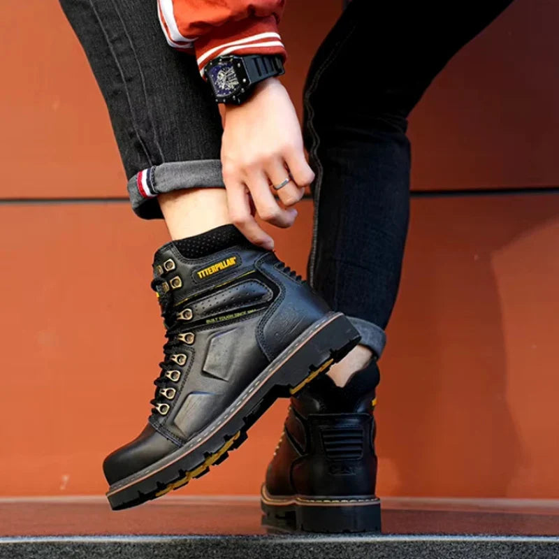 Bottes de sécurité mixtes en cuir, embout renforcé, marron ou noir