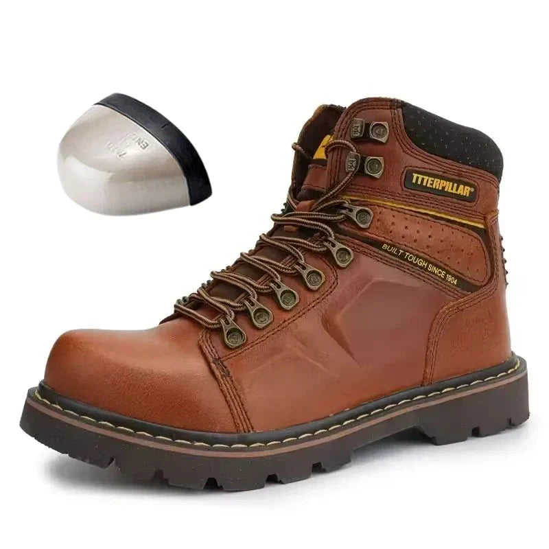 Bottes de sécurité mixtes en cuir, embout renforcé, marron ou noir