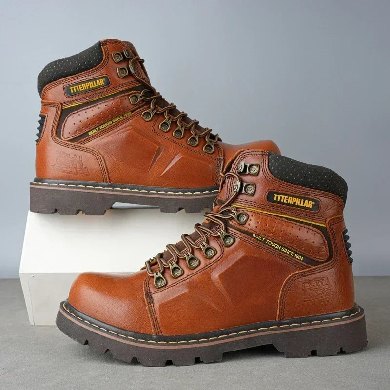 Bottes de sécurité mixtes en cuir, embout renforcé, marron ou noir