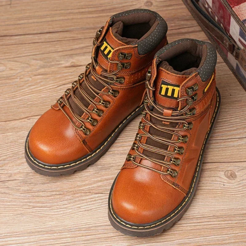 Bottes de sécurité mixtes en cuir, embout renforcé, marron ou noir