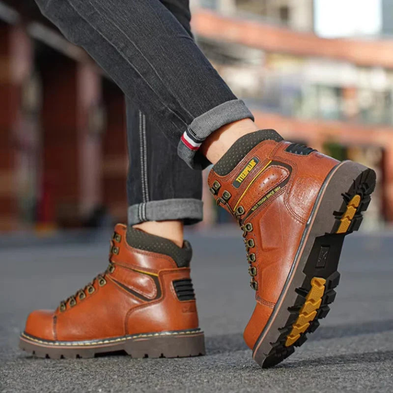 Bottes de sécurité mixtes en cuir, embout renforcé, marron ou noir