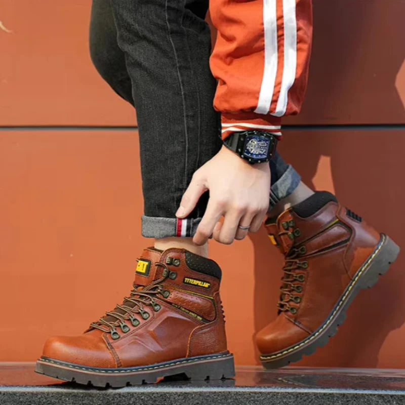 Bottes de sécurité mixtes en cuir, embout renforcé, marron ou noir