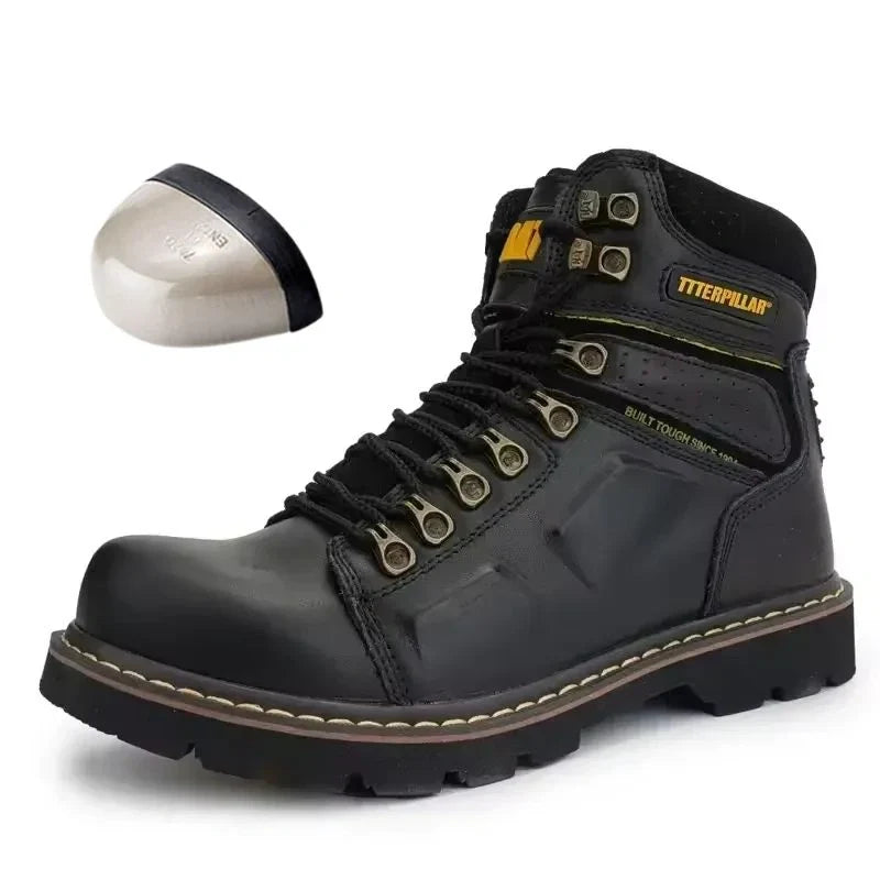 Bottes de sécurité mixtes en cuir, embout renforcé, marron ou noir