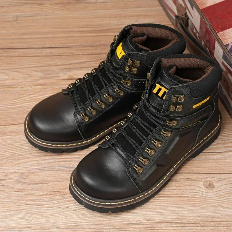 Bottes de sécurité mixtes en cuir, embout renforcé, marron ou noir