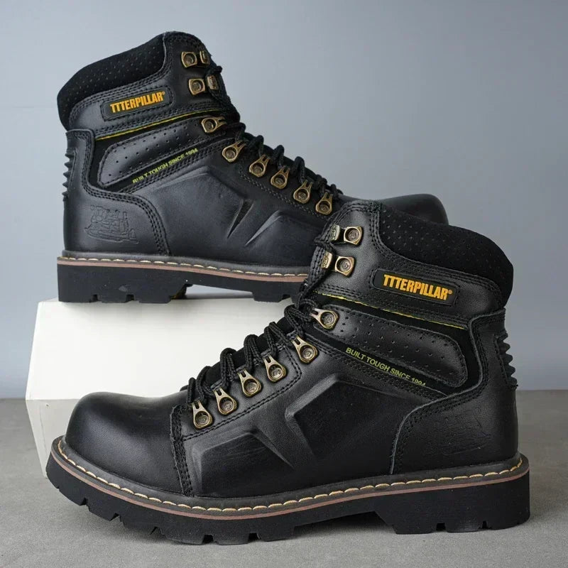 Bottes de sécurité mixtes en cuir, embout renforcé, marron ou noir