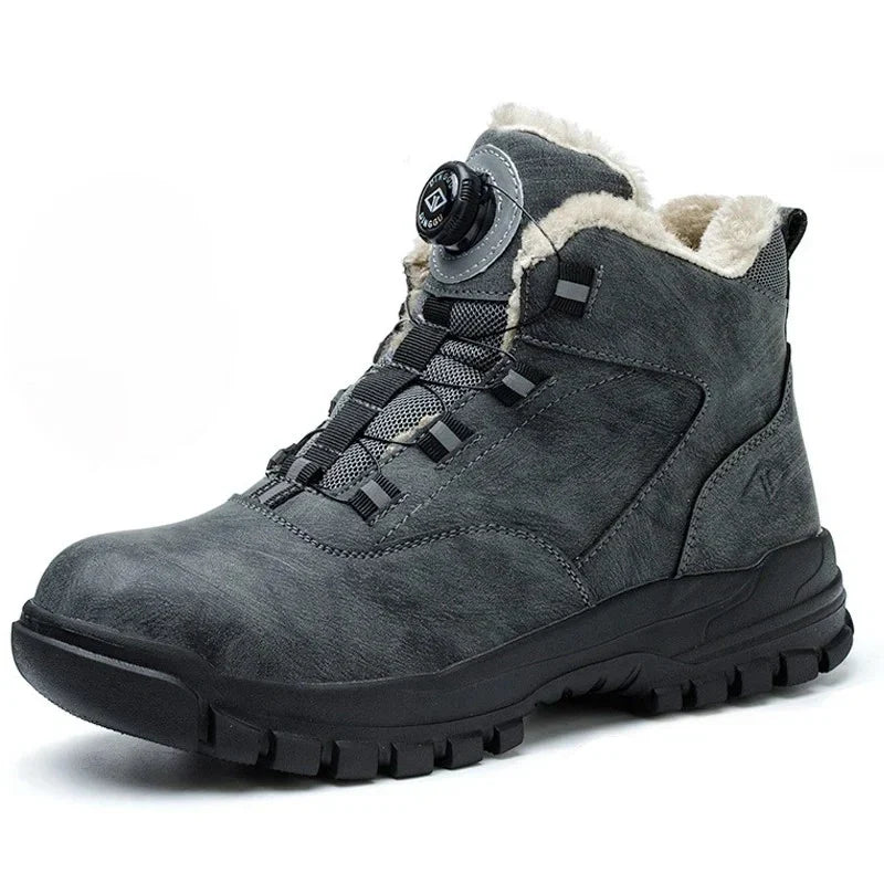 Bottes de travail fourrées mixtes, embout acier, bouton rotatif, gris
