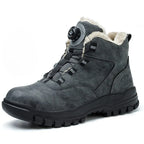 Bottes de travail fourrées mixtes, embout acier, bouton rotatif, gris