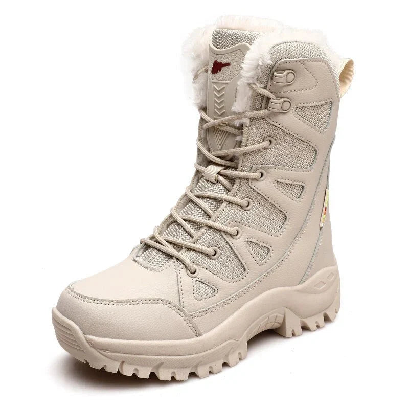 Bottes de randonnée tactiques mixtes, semelle EVA, option fourrée, beige, fourré