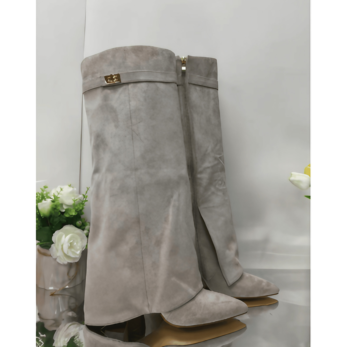 Bottes femme à fermeture éclair, ligne épurée, cinq coloris, gris