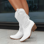 Bottes femme à talon bloc mi-haut, fermeture éclair latérale, blanc