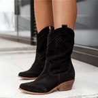 Bottes femme à talon bloc mi-haut, fermeture éclair latérale, noir