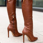 Bottes femme à talon aiguille et bout pointu, zip latéral