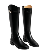 Bottes hautes femme sous le genou, talon bas, zip latéral, noir