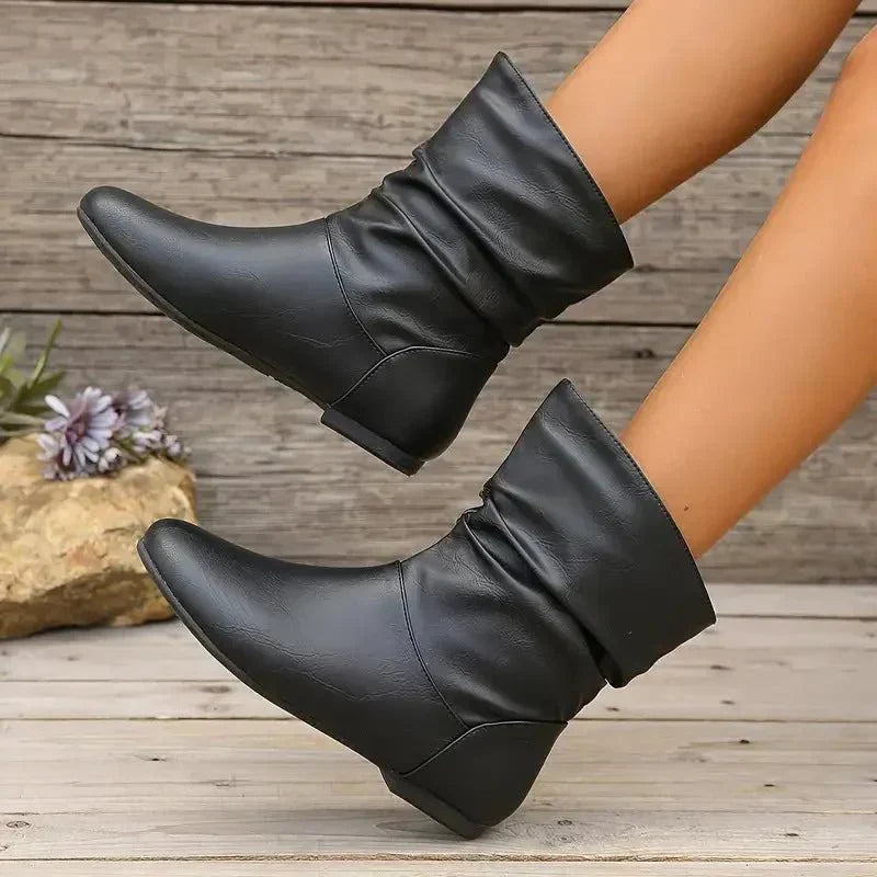 Bottines femme tige mi-haute, semelle antidérapante, 35 au 43, noir