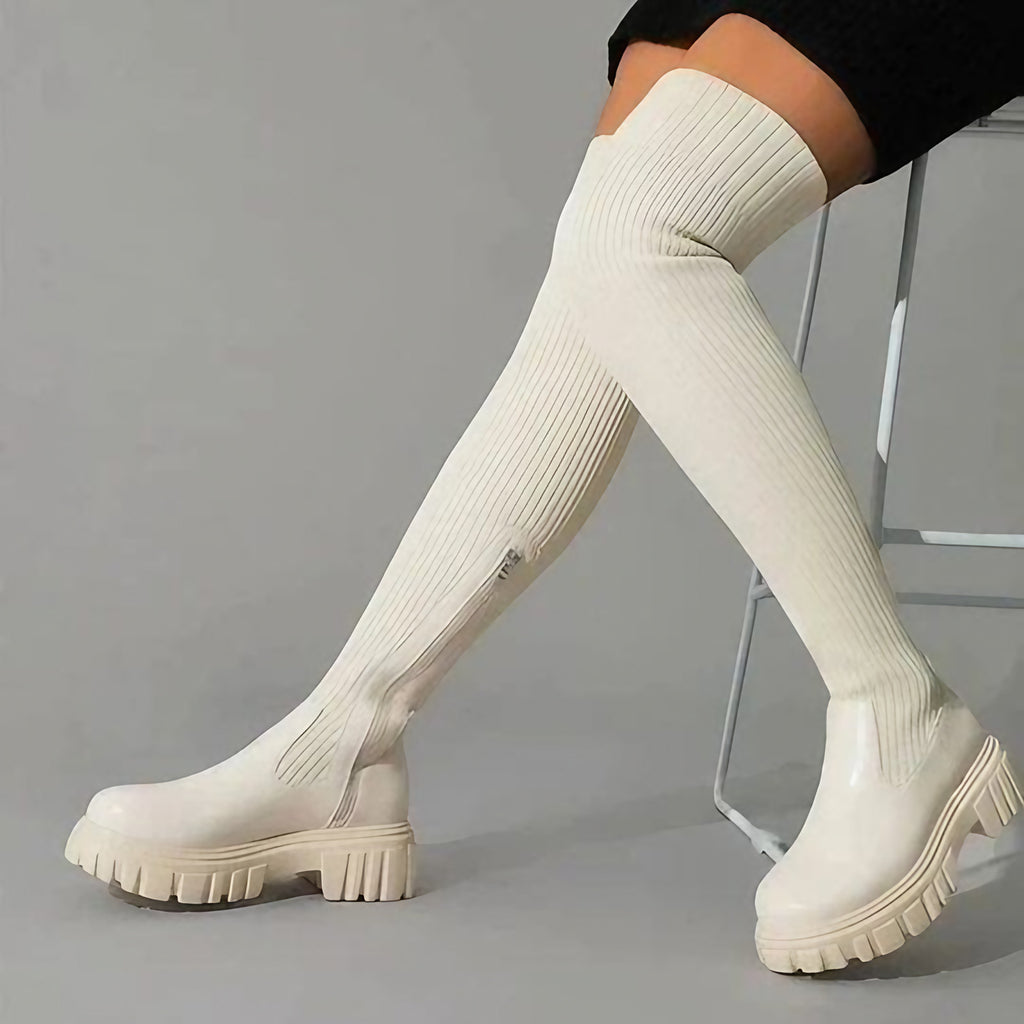 Bottes femme à tige stretch ajustée, noir ou blanc, blanc