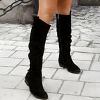 Bottes hautes femme à zip latéral, talon modéré, hauteur genou, noir