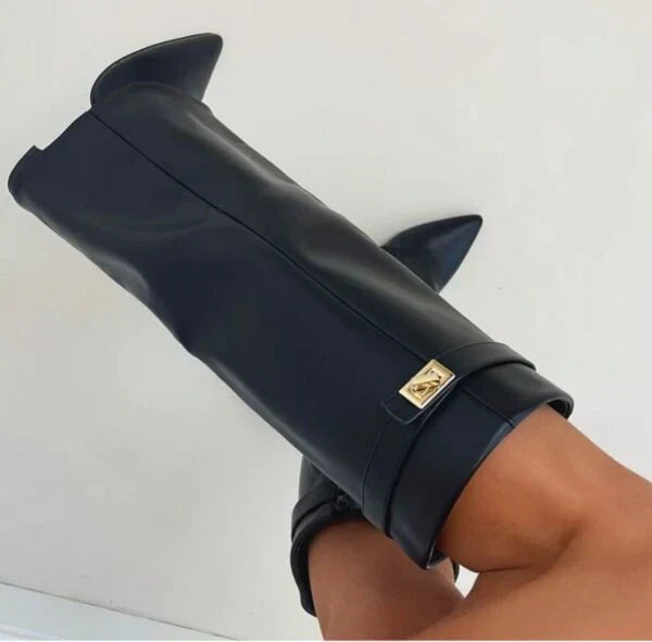 Bottes hautes femme à bout pointu et talon compensé caché