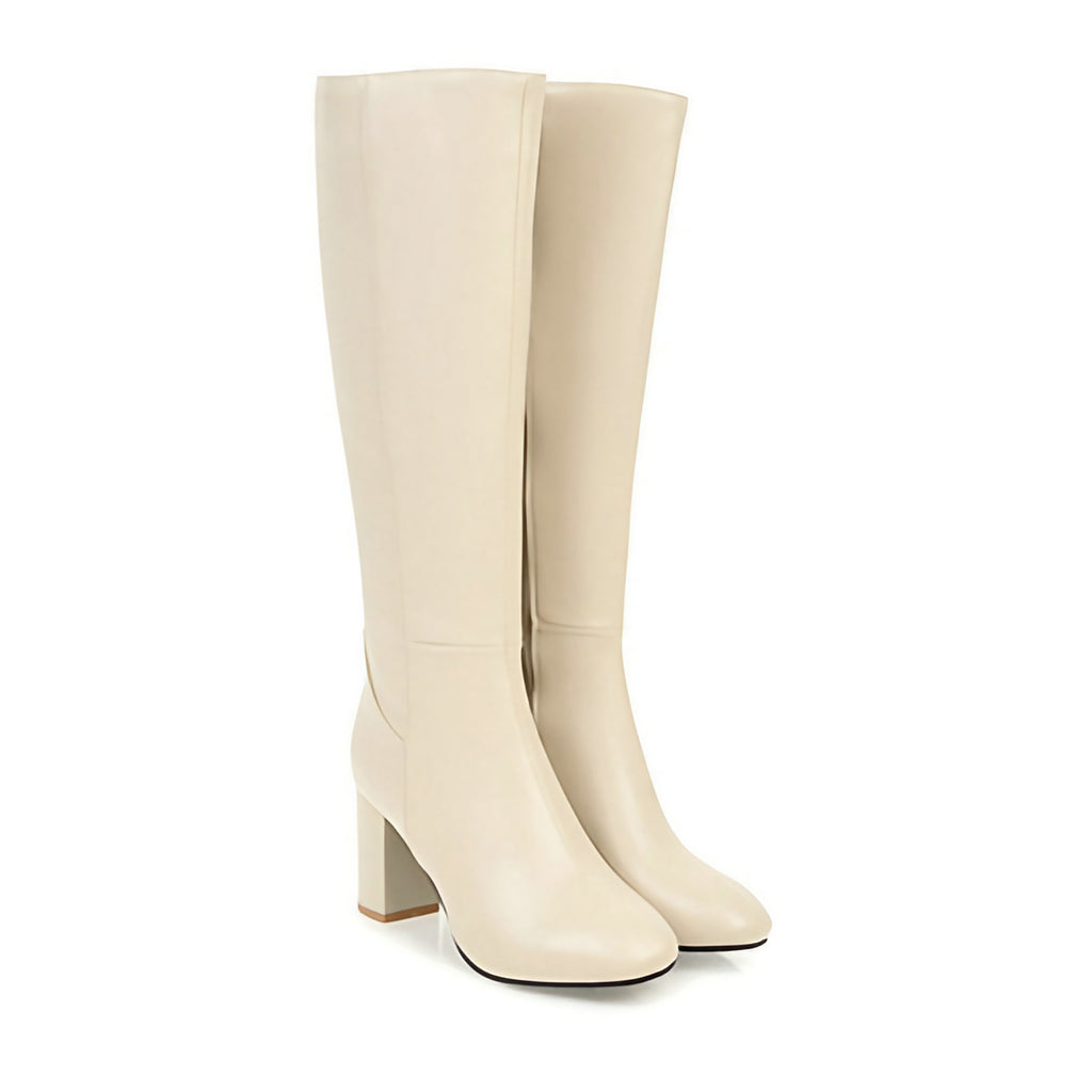 Bottes hautes femme hauteur genou, fermeture éclair, hiver, beige