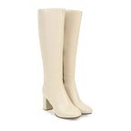 Bottes hautes femme hauteur genou, fermeture éclair, hiver, beige