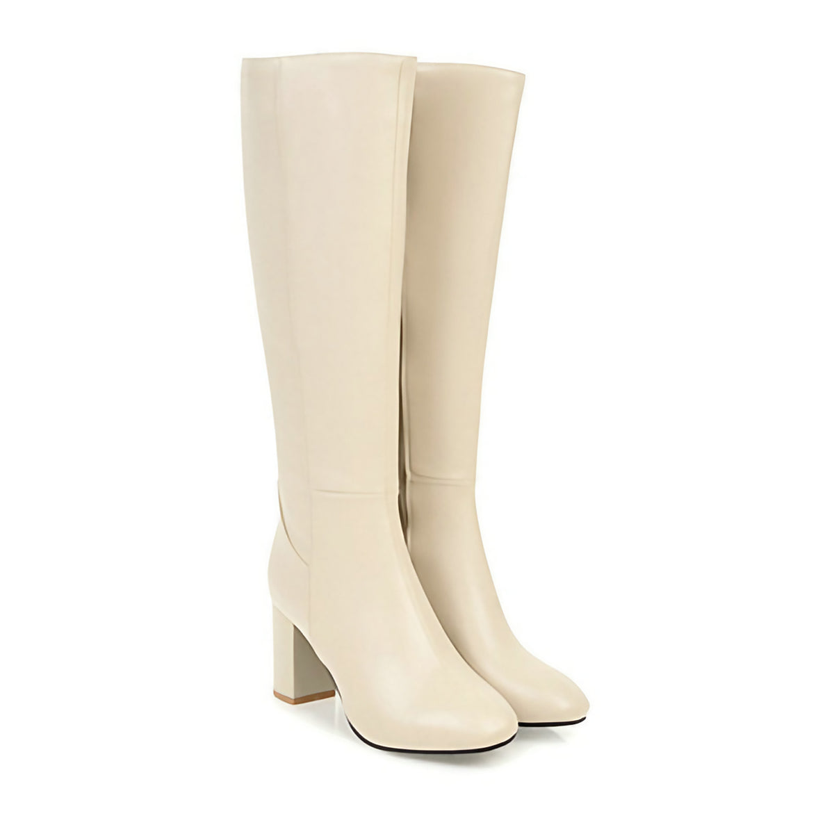 Bottes hautes femme hauteur genou, fermeture éclair, hiver, beige