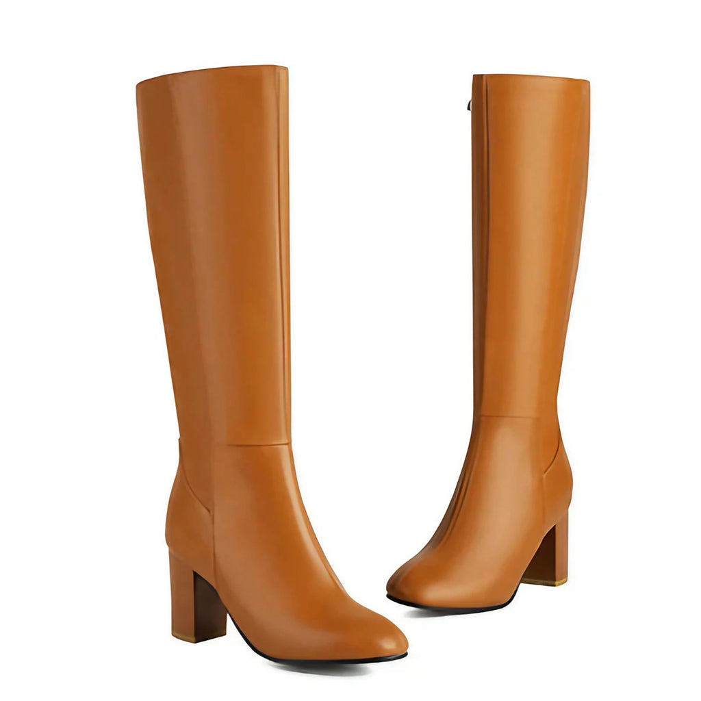 Bottes hautes femme hauteur genou, fermeture éclair, hiver, marron