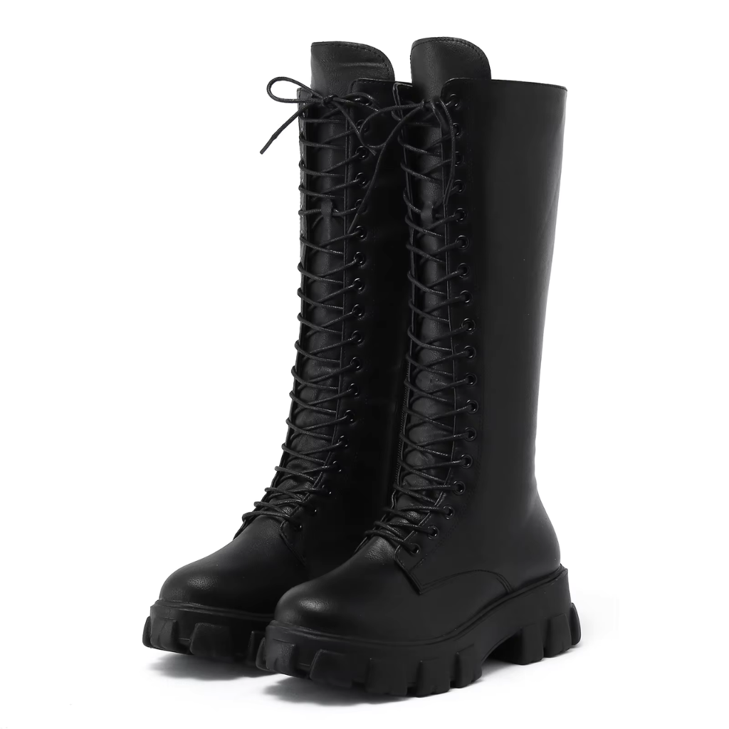 Bottes hautes femme à zip et lacets, semelle antidérapante