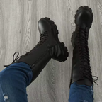 Bottes hautes femme à zip et lacets, semelle antidérapante