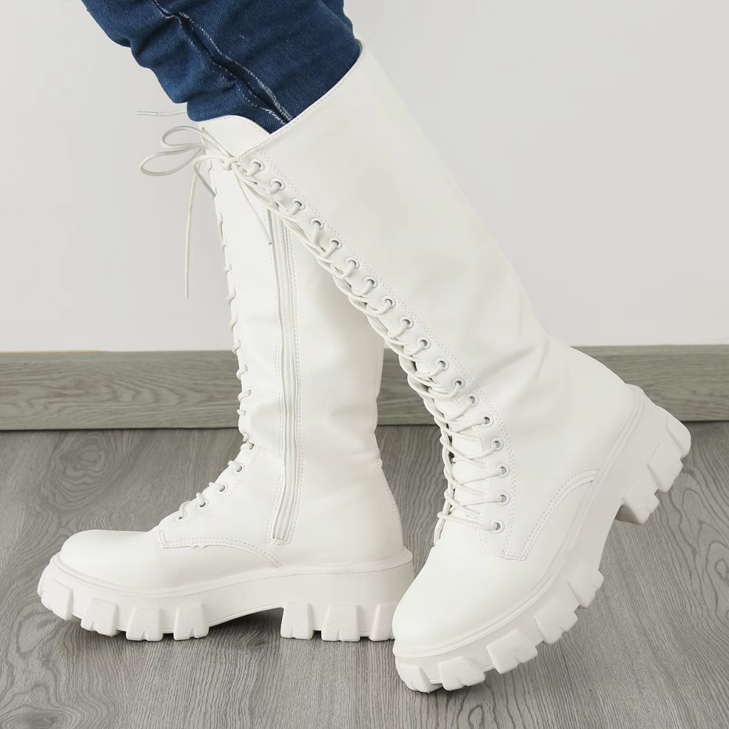 Bottes hautes femme à zip et lacets, semelle antidérapante