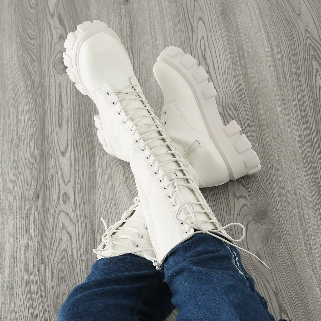 Bottes hautes femme à zip et lacets, semelle antidérapante