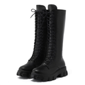 Bottes hautes femme à zip et lacets, semelle antidérapante, noir